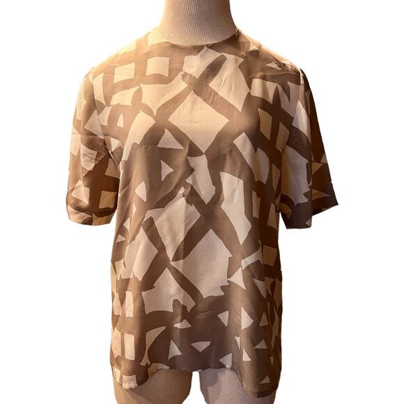 VTG 80s 90s Doncaster 100% Silk Oversized Blouse Top Pullover Size 4 Cream Taupe - Picture 1 of 8